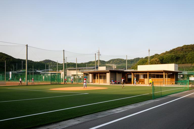 県道14号八代鏡宇土線沿いにある子ども向け野球教室の練習場所